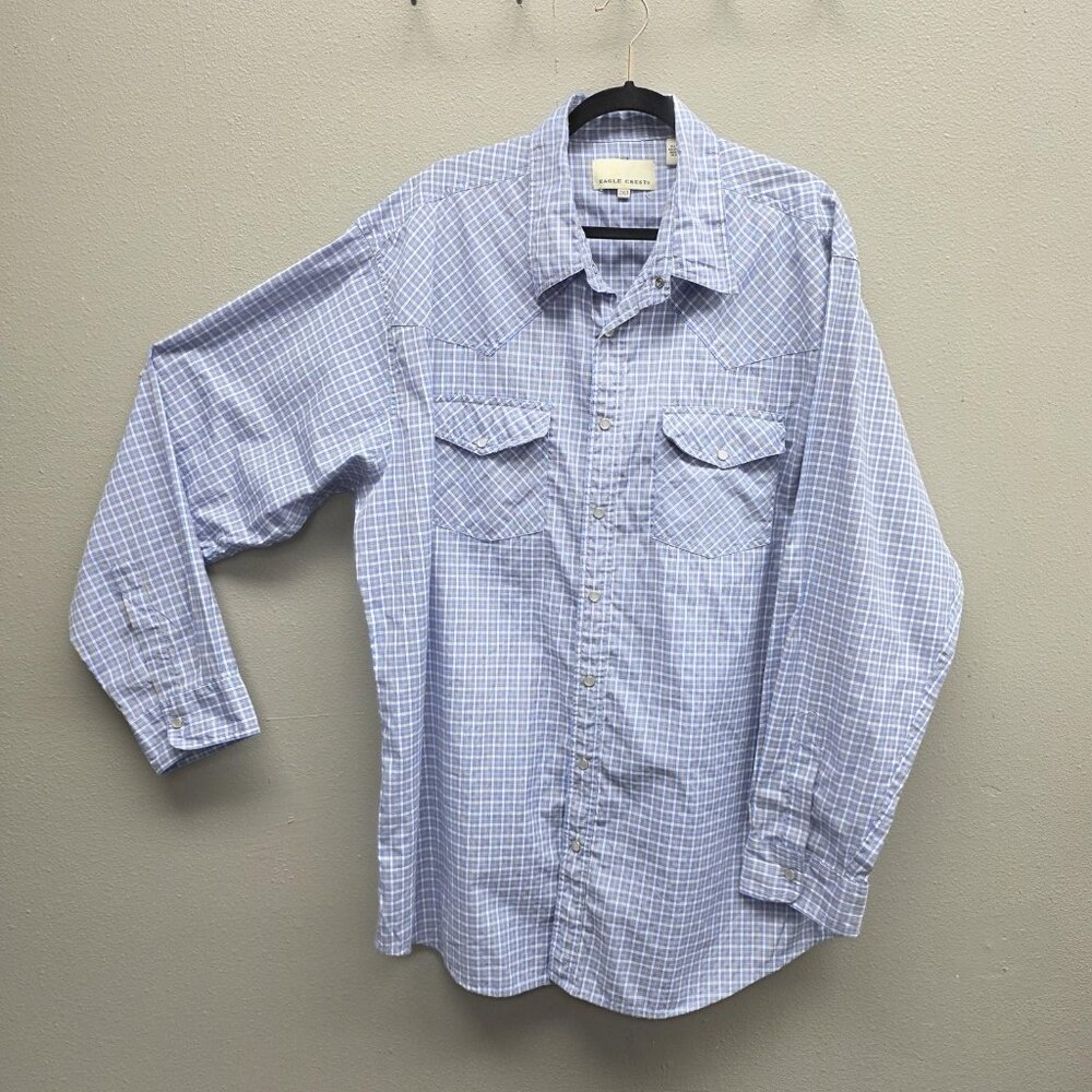 Eagle Crest Shirt Mens 2XLT Blue Plaid Western Pearl Snap Long Sleeve Cowboy